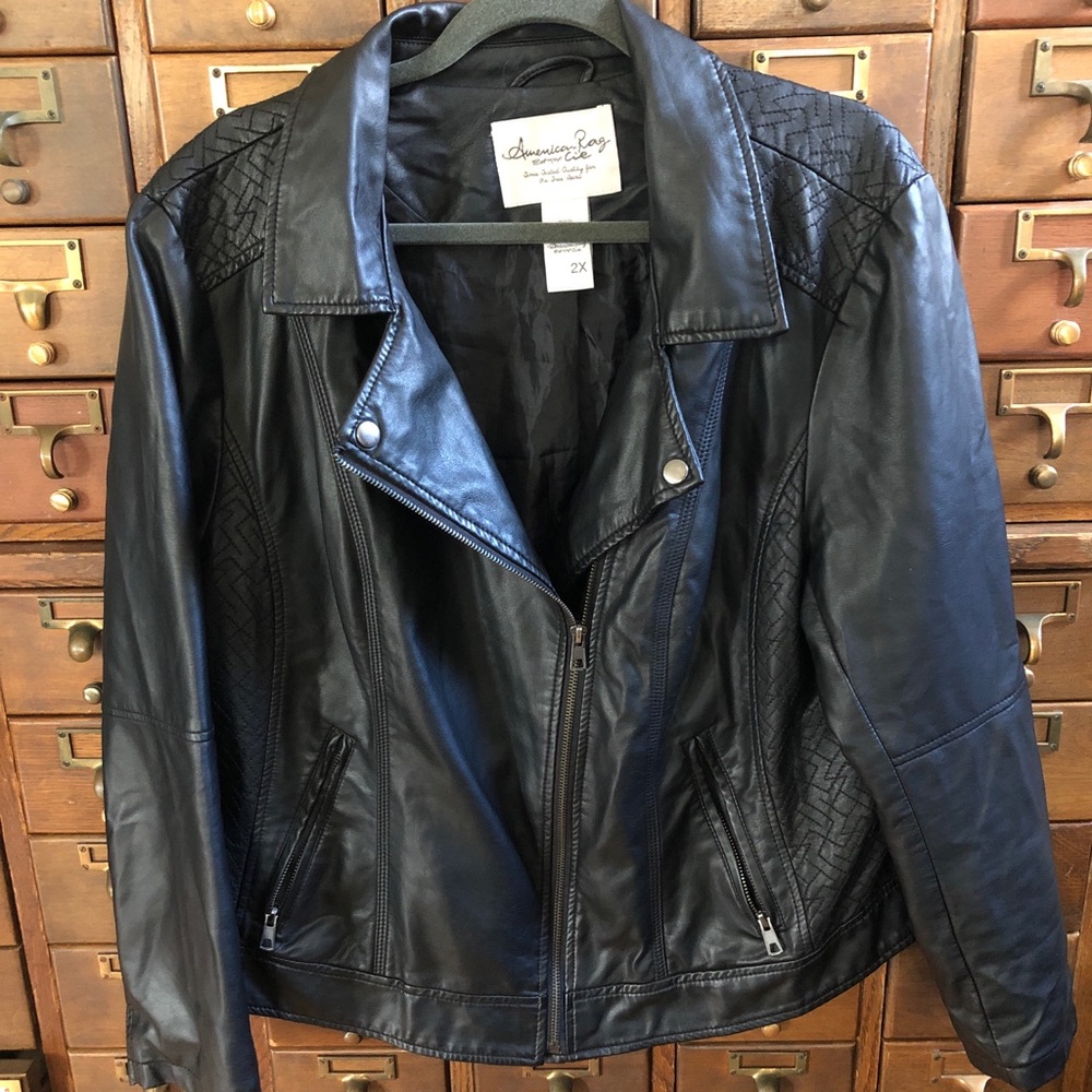 American Rag Black Faux Leather Jacket Size 2X